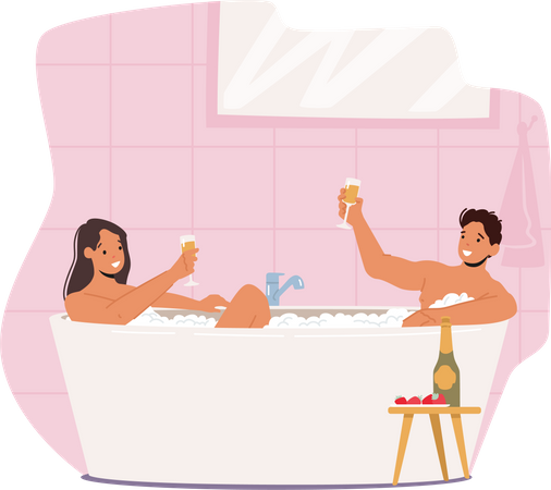Couple having date in bathtub Illustration