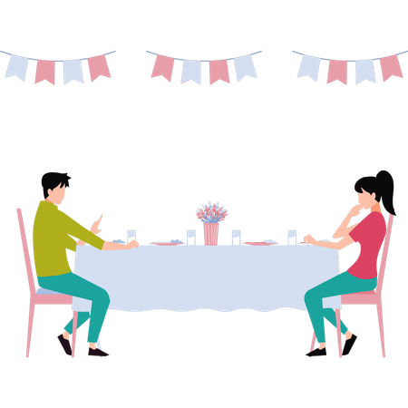 Couple having dinner at christmas party  Illustration