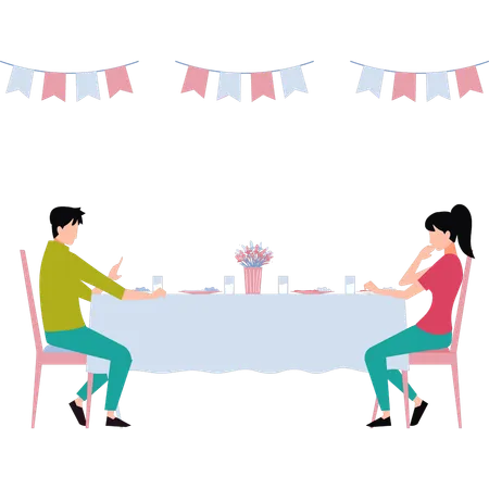 Couple having dinner at christmas party  Illustration