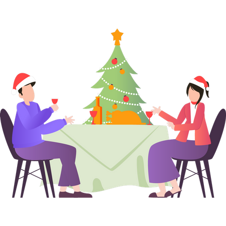 Couple having dinner on Christmas  Illustration