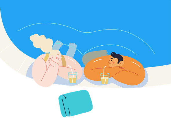 Couple Having Fun and Drinking Juice  Illustration