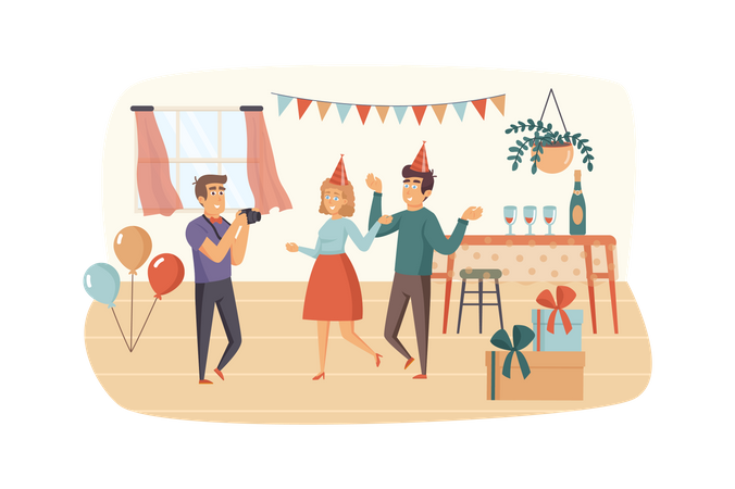 Couple having fun at home party Illustration