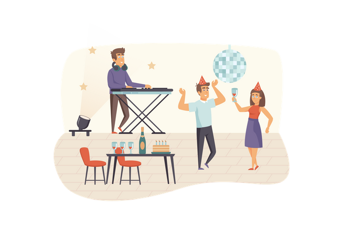 Couple having fun at party  Illustration