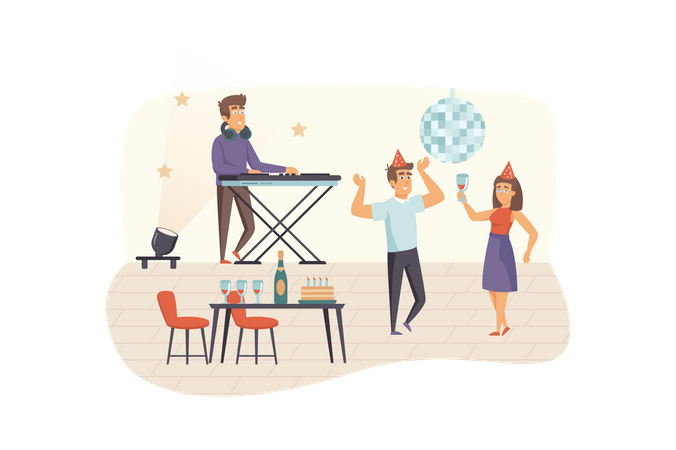 Couple having fun at party  Illustration