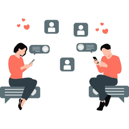 Couple having love chat on their phone  Illustration