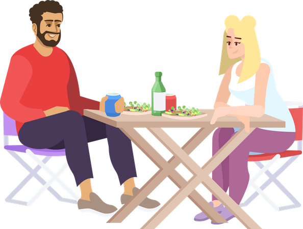 Couple having lunch at campsite  Illustration