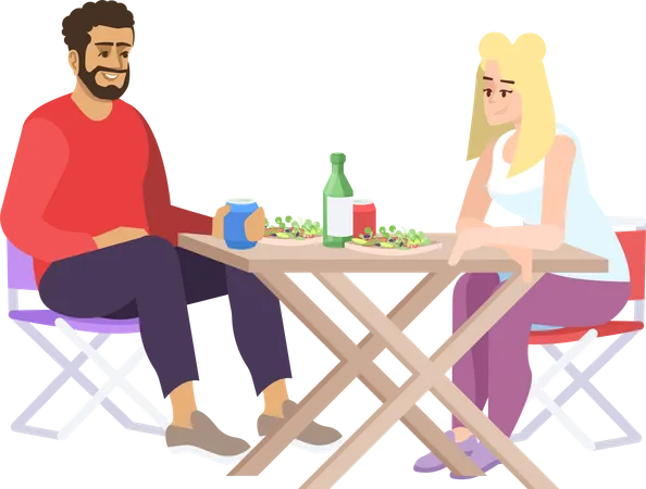 Couple having lunch at campsite  Illustration