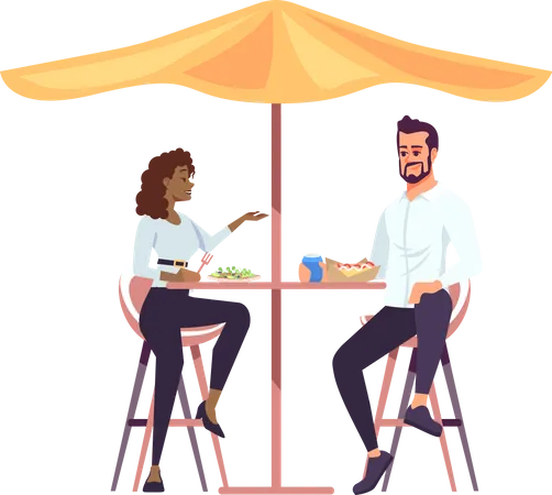 Couple having lunch under shade Illustration