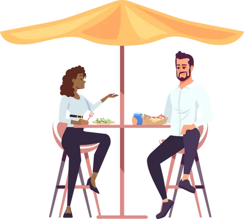 Couple having lunch under shade  Illustration