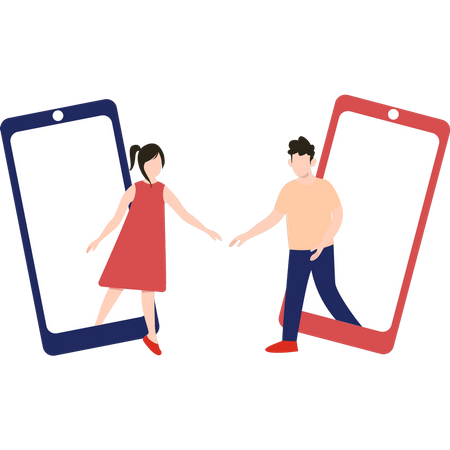 Couple having online romance Illustration