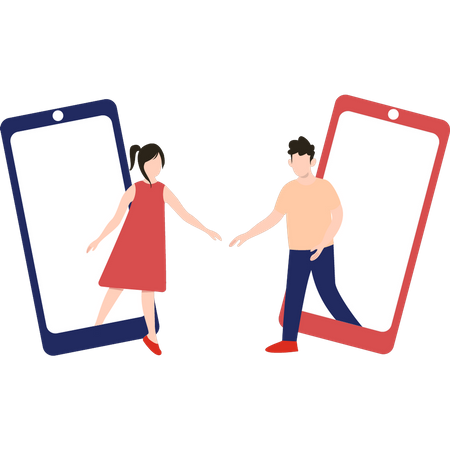 Couple having online romance  Illustration