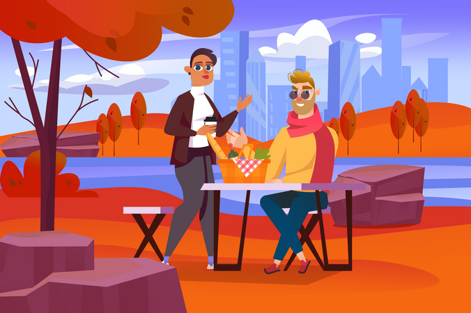 Couple Having Picnic In Park  Illustration