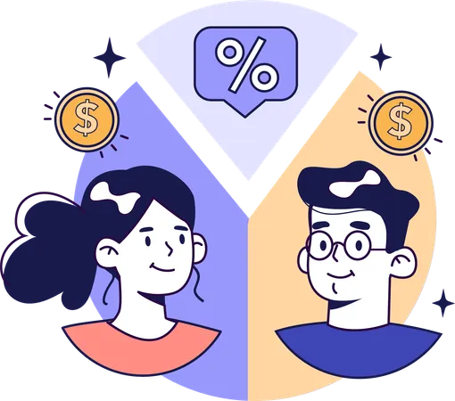 Couple having Separate budget planning  Illustration