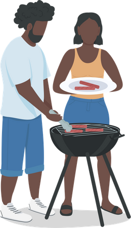 Couple organisant une soirée barbecue  Illustration