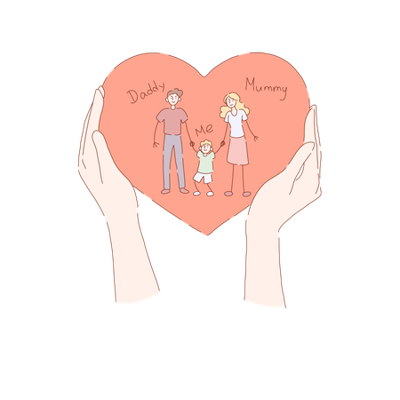 Couple heureux avec petit garçon, maman, papa et fils, bannière d'amour familial  Illustration