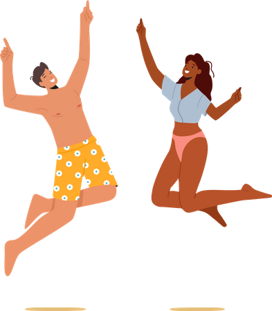 Un couple heureux célèbre la fête sur la plage  Illustration