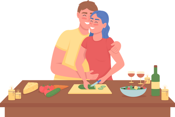 Heureux couple préparant un dîner romantique  Illustration