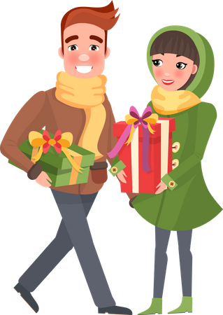 Heureux couple faisant des achats de Noël  Illustration