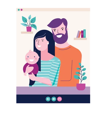 Heureux couple parlant lors d’un appel vidéo  Illustration