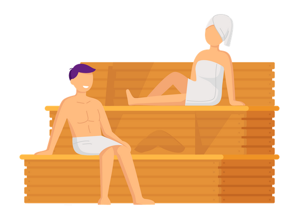 Heureux couple prenant un bain de vapeur ensemble  Illustration