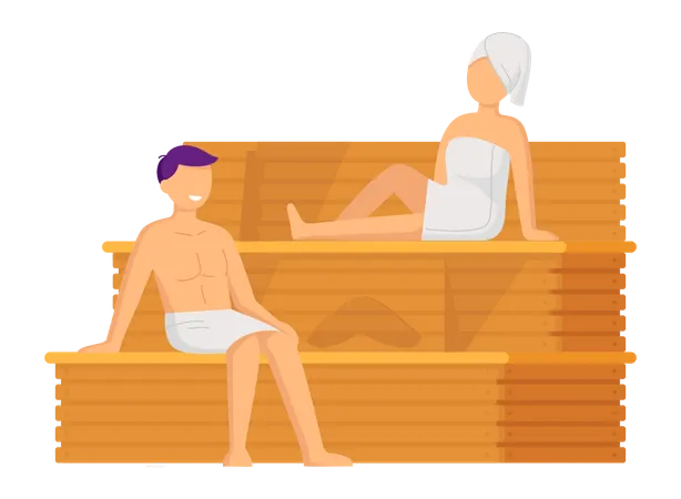 Heureux couple prenant un bain de vapeur ensemble  Illustration