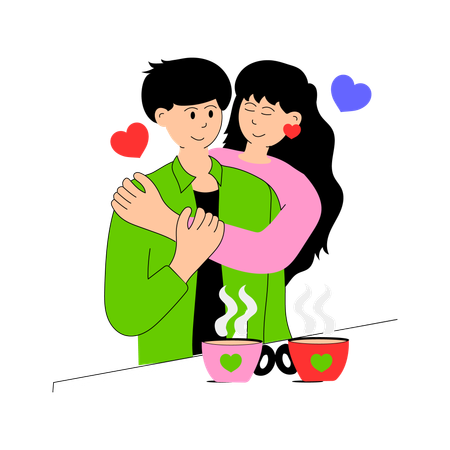 Couple heureux prenant un café ensemble le matin  Illustration