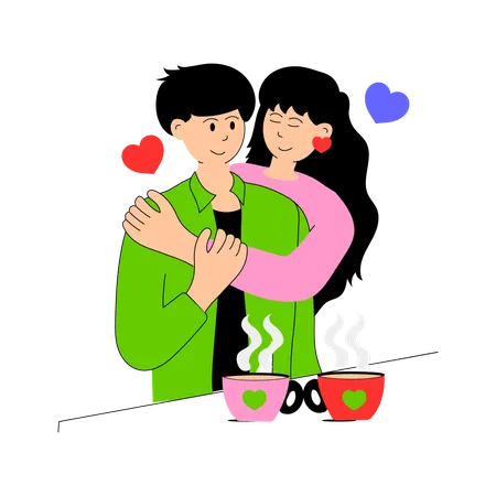 Couple heureux prenant un café ensemble le matin  Illustration