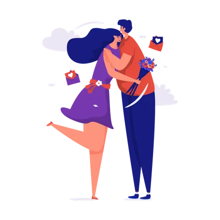 Heureux couple s'embrassant amoureux  Illustration
