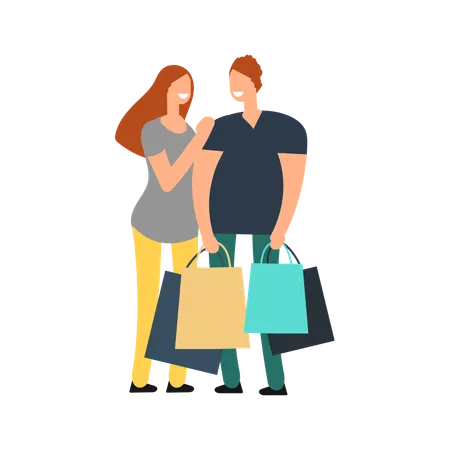 Heureux couple faisant du shopping  Illustration