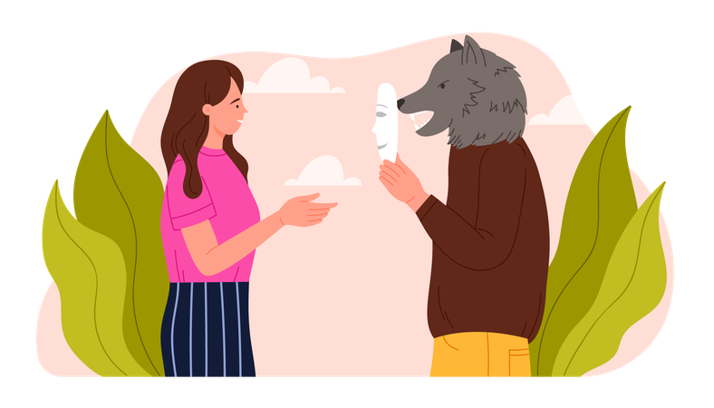 Couple hiding dishonest face  Illustration