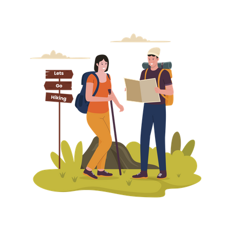 Couple Hiking  Illustration