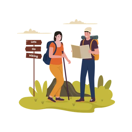 Couple Hiking  Illustration