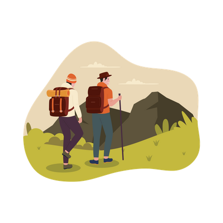 Couple hiking mountain Illustration