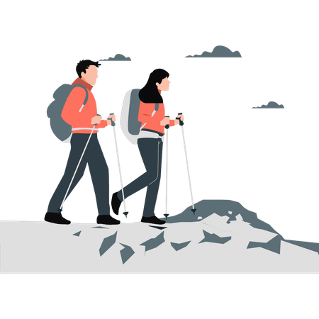 Couple hiking on mountains  Illustration