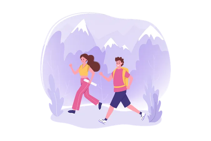 Couple hiking together  Illustration