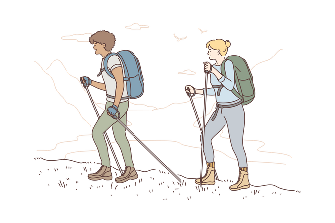 Couple hiking together  Illustration