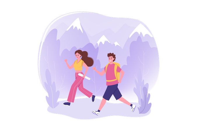 Couple hiking together  Illustration