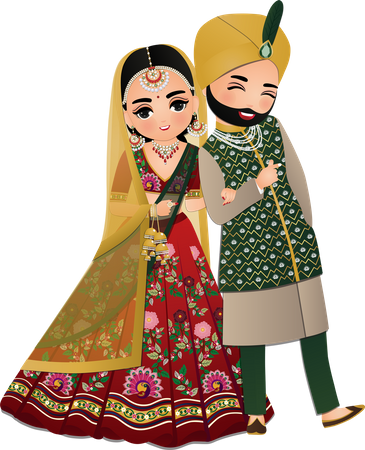 Couple hindou en robe traditionnelle indienne  Illustration