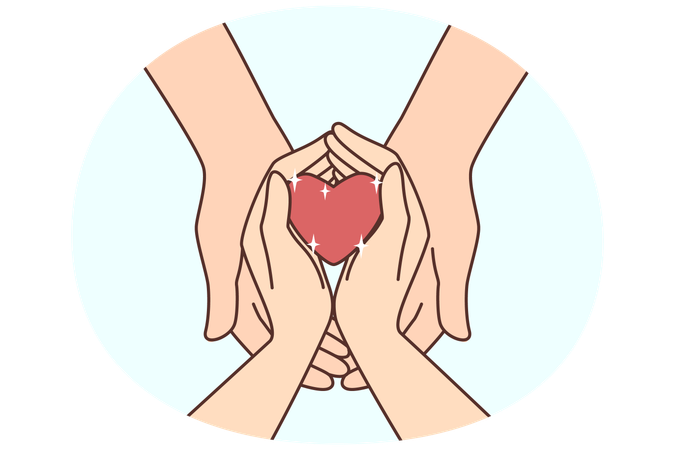 Couple hold heart in hands  Illustration