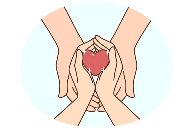Couple hold heart in hands  Illustration