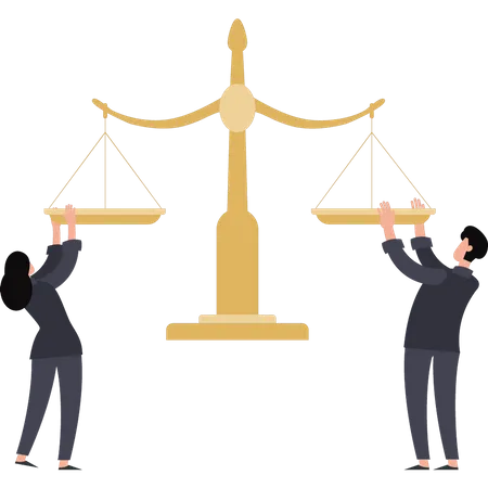Couple holding a scale of justice  Illustration