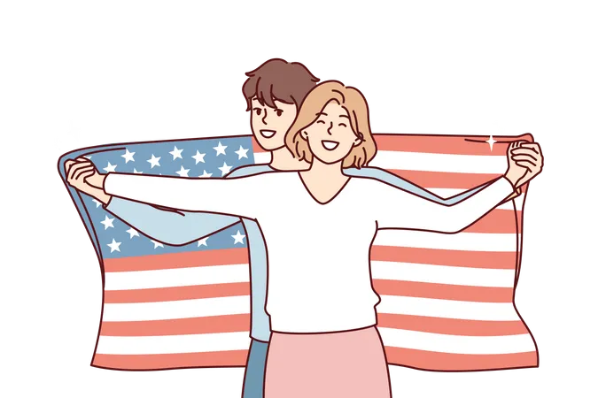 Couple holding america flag  Illustration