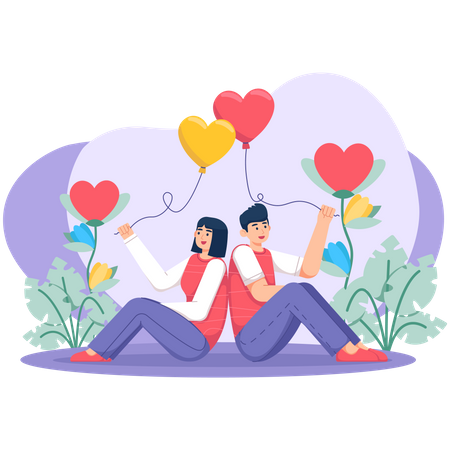 Couple holding balloon  Illustration