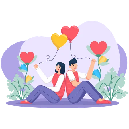 Couple holding balloon  Illustration