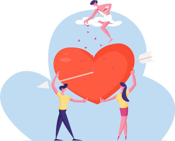 Couple holding big heart during valentines day Illustration