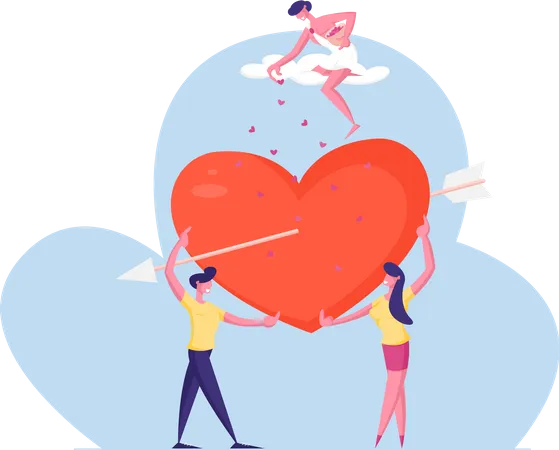 Couple holding big heart during valentines day  Illustration