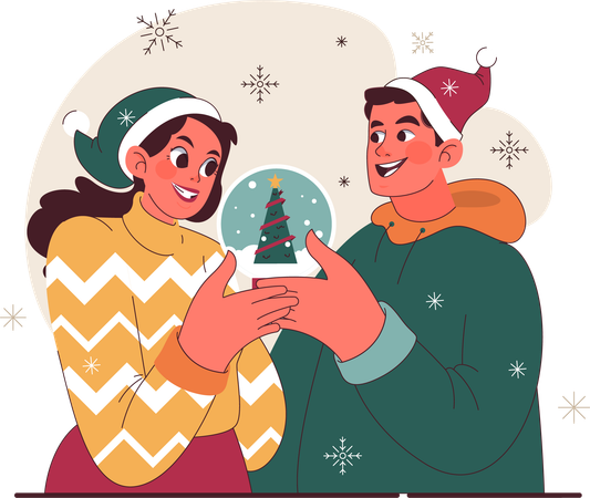 Couple holding christmas ball  Illustration
