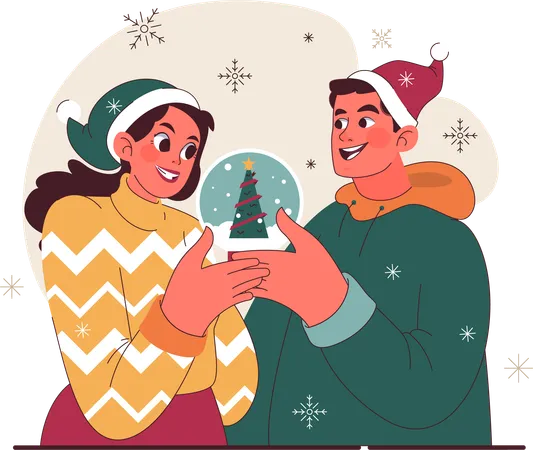 Couple holding christmas ball  イラスト