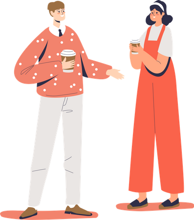Couple holding coffee disposable cups Illustration