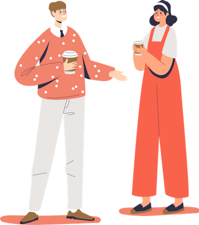 Couple holding coffee disposable cups  Illustration